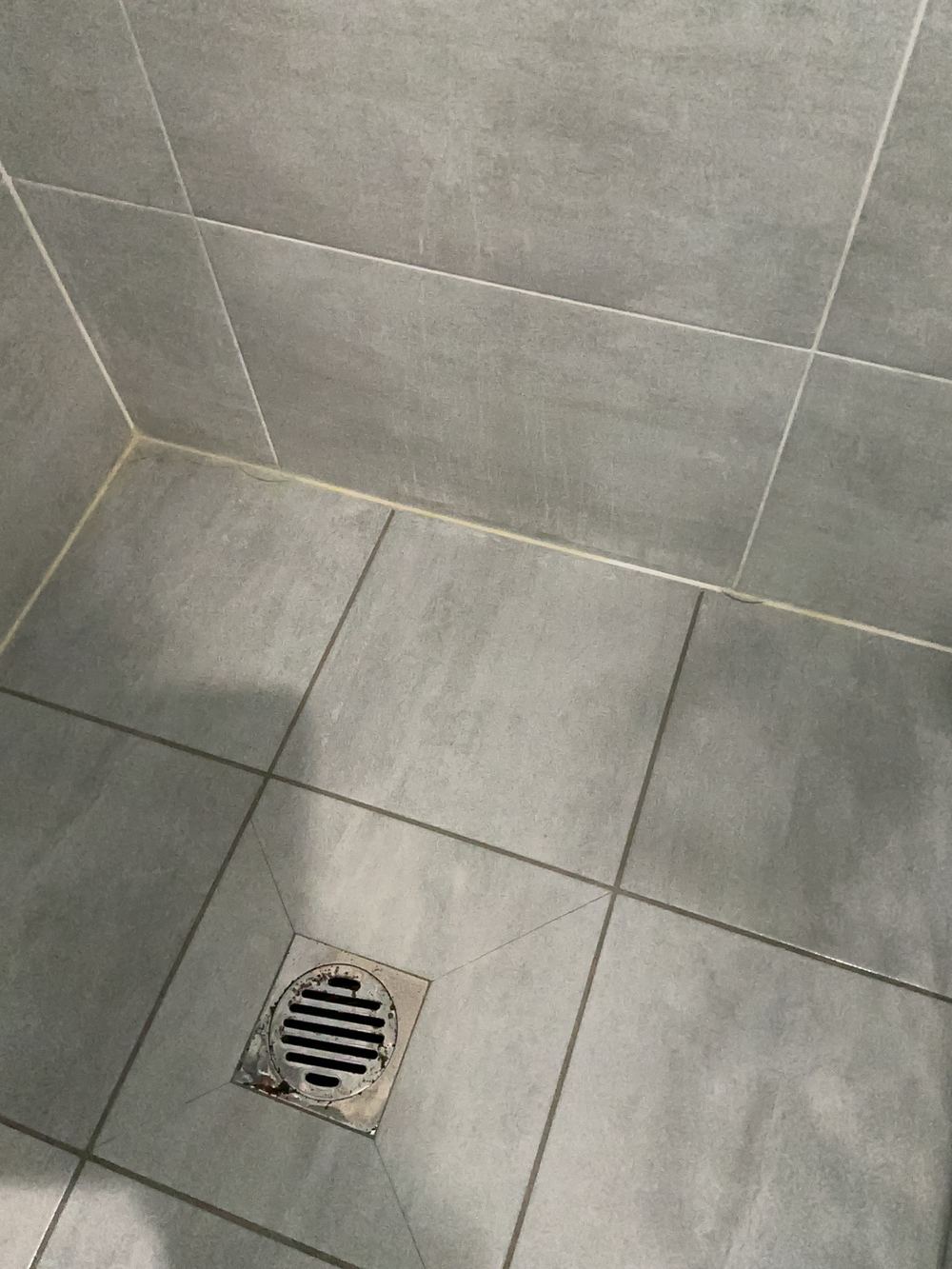 Cracked floor tiles in an ensuite shower area, found during a defect investigation in Bardia